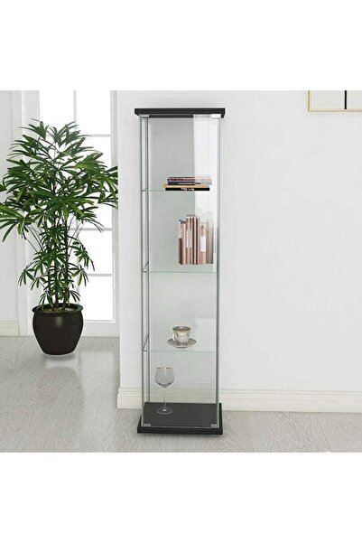 artinoks 3 RAFLI KİLİTLİ CAM VİTRİN SİYAH ( gümüşlük sergi vitrini kitaplık b...