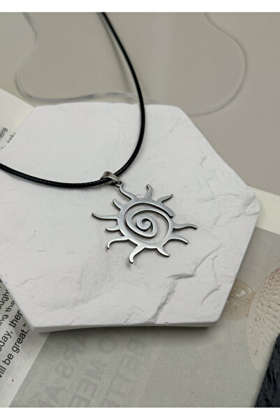 WhimsyWhite Çelik Spiral Güneş İp Kolye, Çelik Uçlu El Yapımı Tasarım İp Kolye