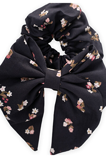 Cigit Ribbon and Elastic Hair Clip Navy Blue Floral