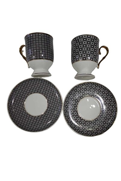 esdekor طقم فناجين قهوة تركية من البورسلين العظمي عالي الجودة لشخصين مع صينية، سعة 90 سم مكعب، تصميم أنيق وزخرفي