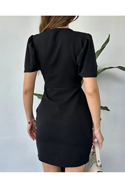 Modamorfo Double Breasted Neckline Shoulder Gathered Layered Dress