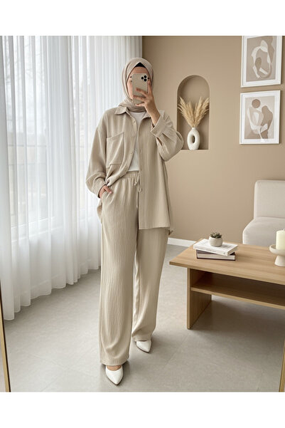 Modamorfo Double Linen Suit with Gusseted Pockets - Beige