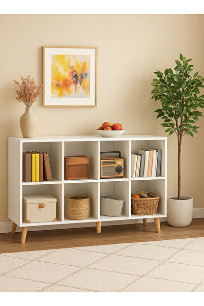 AGD 2-Tier Freestanding Wooden Bookcase with 8 Cubes, Modern Design, White