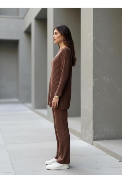 EYYE Cotton Ribbed Women's Blouse Trousers Double Set