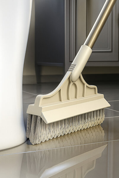 DUFF CLEAN (لون بيج) فرشاة تنظيف على شكل حرف V لتنظيف الأرضيات مع فرشاة مزدوجة مع مكنسة سحرية وممسحة
