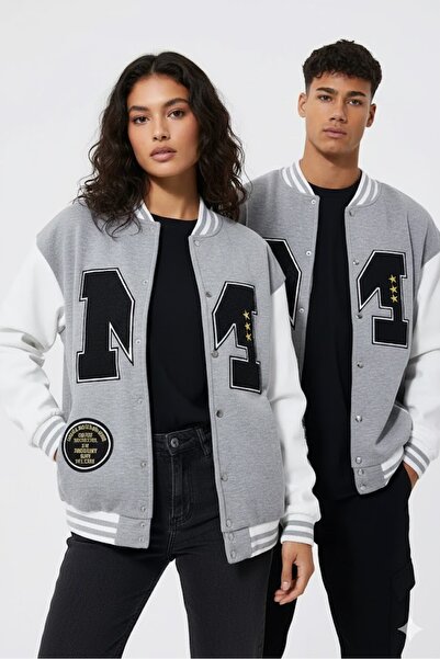 NEWLAKER Unisex Oversize M Κεντημένο Bomber College Jacket