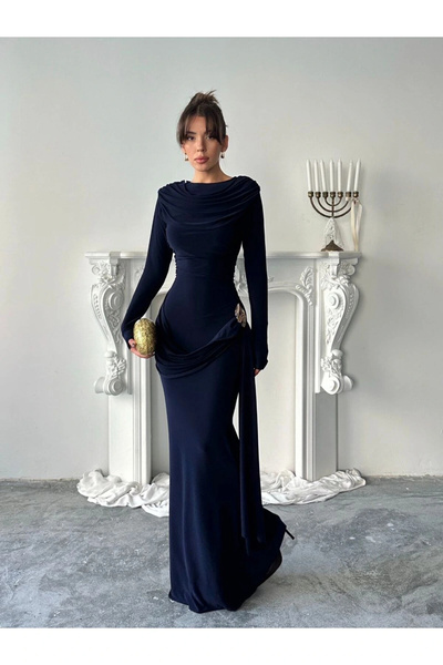 Diemmood Rochie lungă și elegantă pentru femei drapat cu detalii asimetrice c...