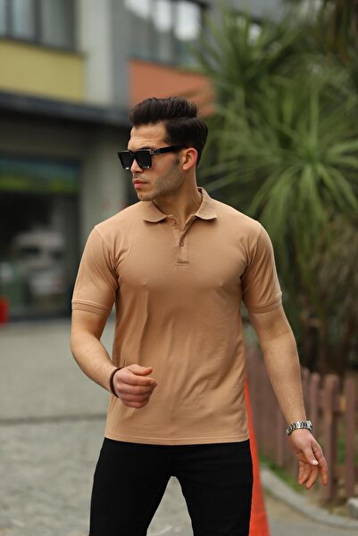 comstar Men's Short Sleeve Summer Basic Brown Polo Neck T-Shirt