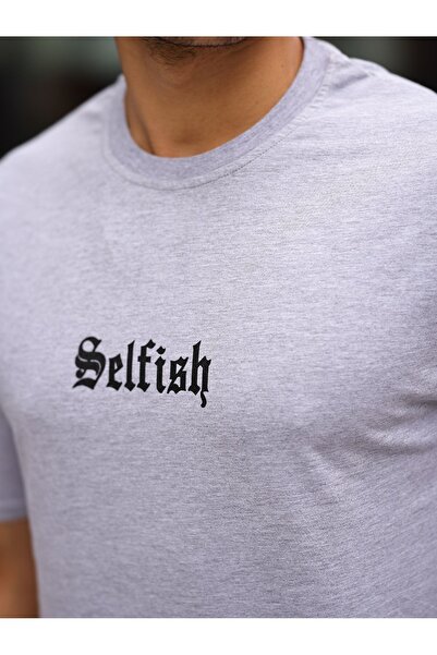 comstar Men's Selfish Text Print Oversize Summer Gray T-Shirt