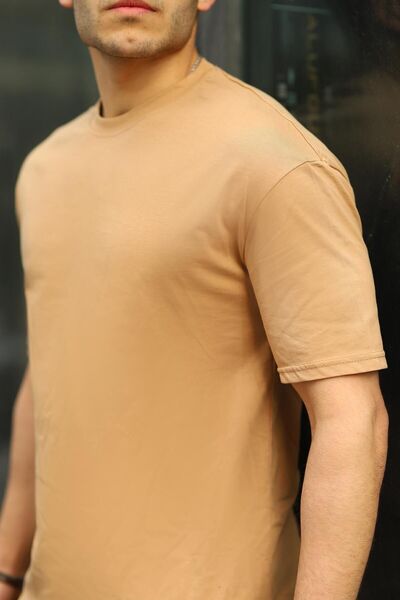 comstar Men's Oversize Basic Crew Neck Loose Camel T-Shirt