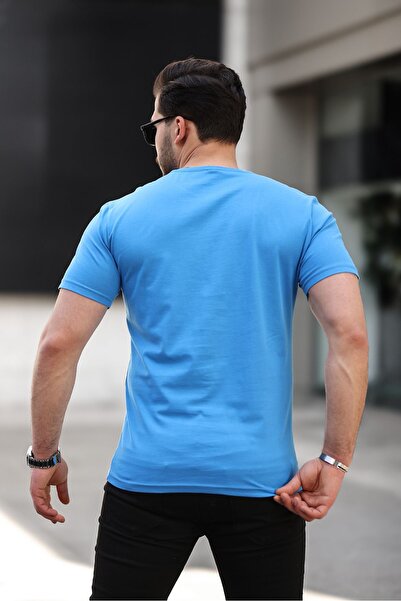 comstar Men's Basic Crew Neck Short Sleeve Tight Blue T-Shirt