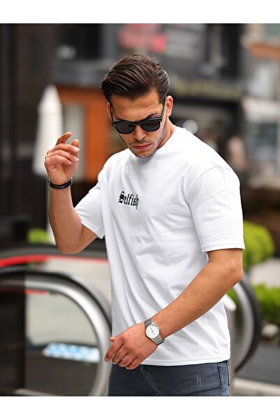 comstar Men's Selfis Text Print Oversize Summer White T-Shirt