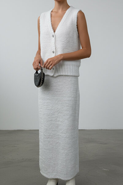 NEWCO Women's Bearded Knitwear Two-Piece Set – Buttoned Vest and Long Skirt, ...