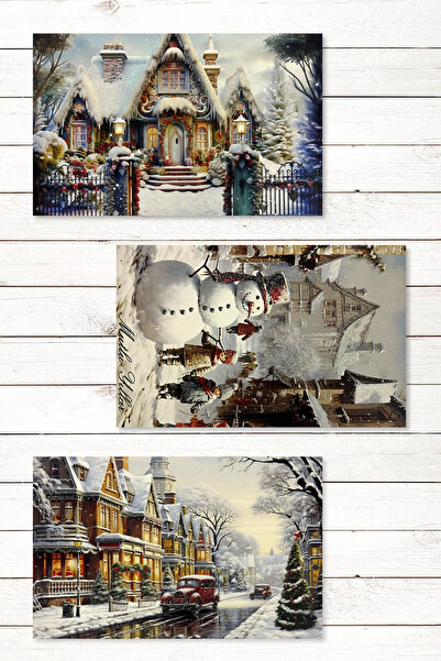 Bimotif 6lı Simli Kartpostal Seti, Yılbaşı, Kış Sokakları