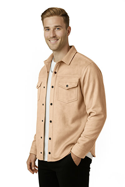 DeepSEA Ανδρικό πουκάμισο Camel από ύφασμα σουέτ που δεν ζαρωνθείται με τσέπες με κουμπωτά εφαρμοστό ελαφρύ 2302329