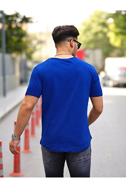 comstar Men's Basic Wide Collar Casual Summer Loose Cobalt T-Shirt