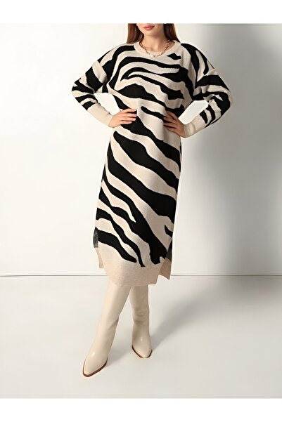 Modamorfo Slit Patterned Knitwear Dress