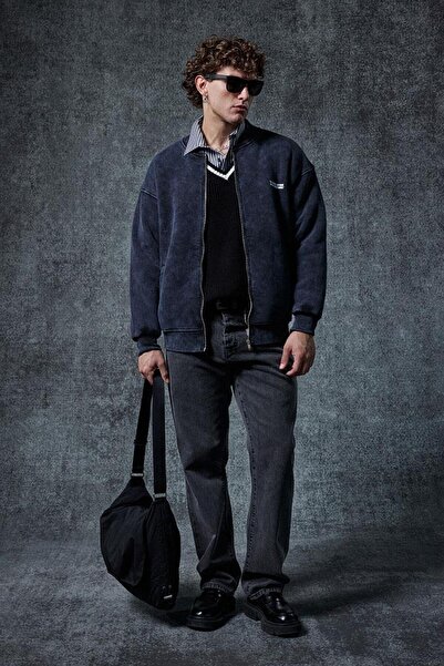 ablukaonline Ανδρικό φούτερ με φερμουάρ, μεγάλου μεγέθους, μαύρο