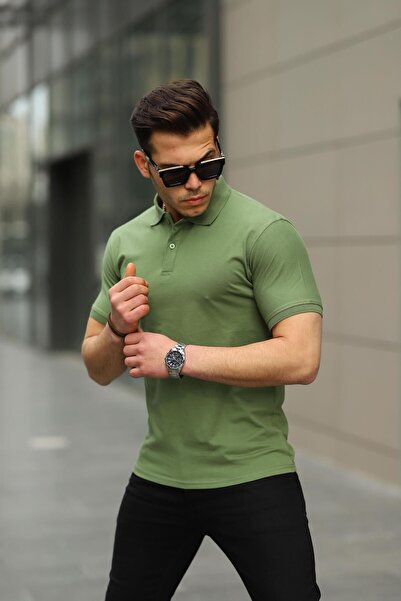 comstar Men's Short Sleeve Summer Basic Khaki Polo Neck T-Shirt