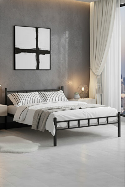 Sevinse Home Çift Kişilik Ferforje Metal Karyola Siyah