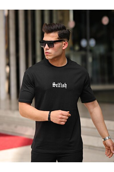 comstar Muška majica sa tekstom "Selfis" Oversize kroj letnja crna majica