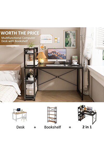 ZUIHAO Study Desk Table for Home Office,4-layer Reversible Bookshelf Storage Computer Desk for Workstation