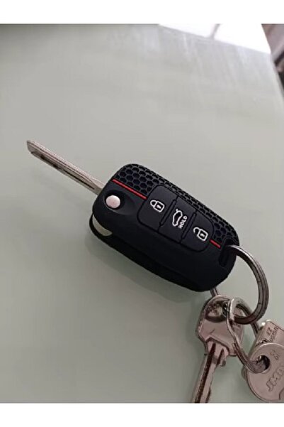 OEM Husă cheie briceag pentru Kia/Hyundai cu 3 butoane (negru cu dungi roșii, silicon moale)