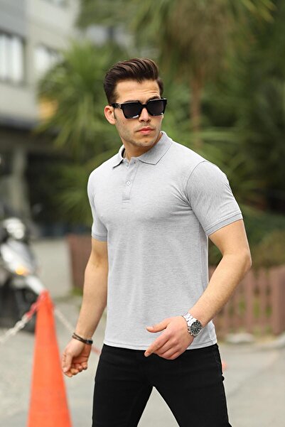 comstar Men's Short Sleeve Summer Basic Gray Polo Neck T-Shirt