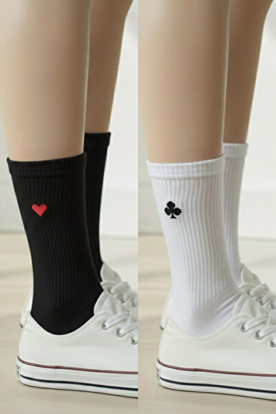 AYDK Черно-бял унисекс комплект от 2 чифта чорапи за лято и зима с бродерия с...