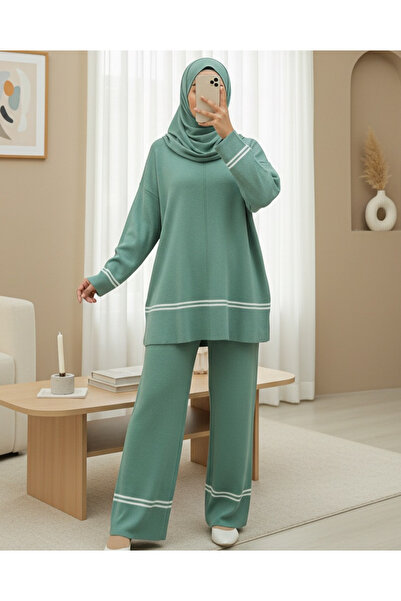 Modamorfo Σετ πλεκτό με ριγέ φούστα και μανίκια - Μέντα