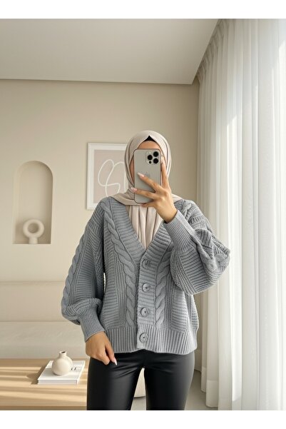 Modamorfo Knitted pattern buttoned araboy cardigan - gray
