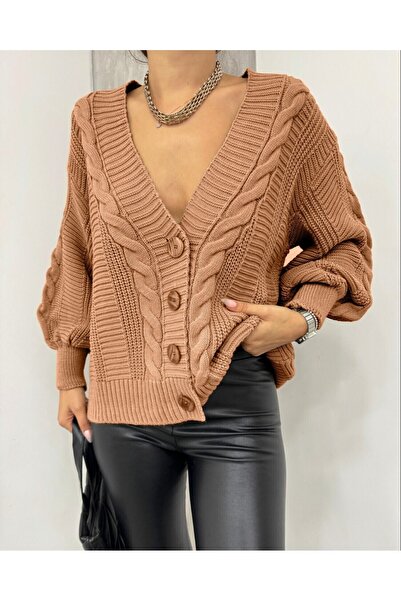 Modamorfo Knitted pattern buttoned araboy cardigan - brown
