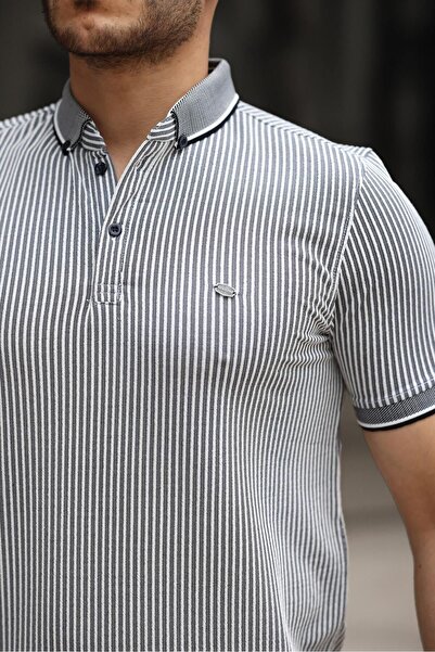 comstar Чоловіча базова смугаста футболка-поло Laci зі складним коміром