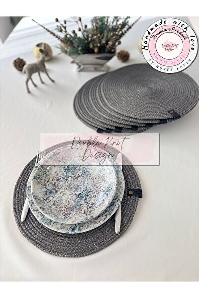 DOUBLE KNOT DESİGN 4 Adet Parlak Gümüş Gri Tress Supla Amerikan Servis Hediyelik