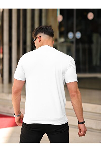 comstar Men's Text Print Crew Neck Short Sleeve White T-Shirt