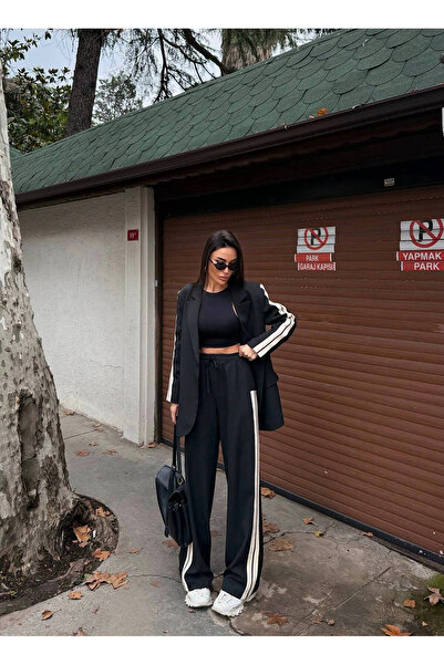 Diemmood Kadın Yan Şerit Detaylı Oversize Blazer & Palazzo Takım