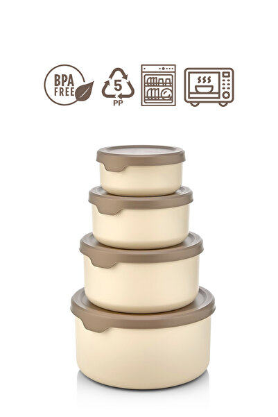grimorlife 8 Leakproof Round Food Storage Containers 0.45 Lt+ 0.80 Lt+ 1.5 Lt+2.5 Lt. Beige