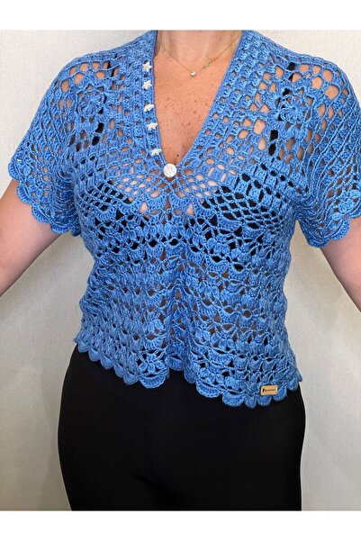 Gönülden Tasarım BLUZ CU MÂRGELE PERLE TRICOTATE MANUAL BLUZ SUITER ÎMBRĂMÂNT FEMEI