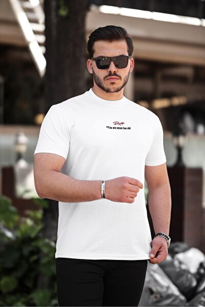 comstar Men's Crew Neck Text Printed Basic White T-Shirt