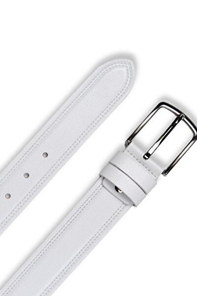 MFT Leather Design حزام رجالي من الجلد الطبيعي – خياطة مزدوجة، 4 سم، أبيض |  ...