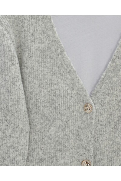Modamorfo Soft Knit Cardigan with Buttons on the Front - Light Gray