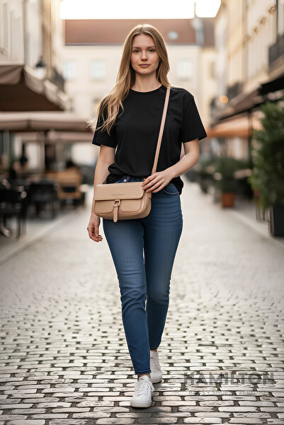 HAMILTON Original Women's Mink Cross Adjustable Strap Lined Leather Baguette Daily Shoulder Bag with Card Holder