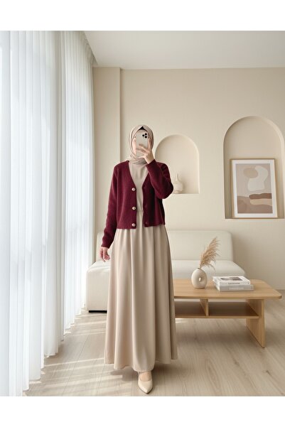 Modamorfo Soft Knit Cardigan with Buttons on the Front - Burgundy