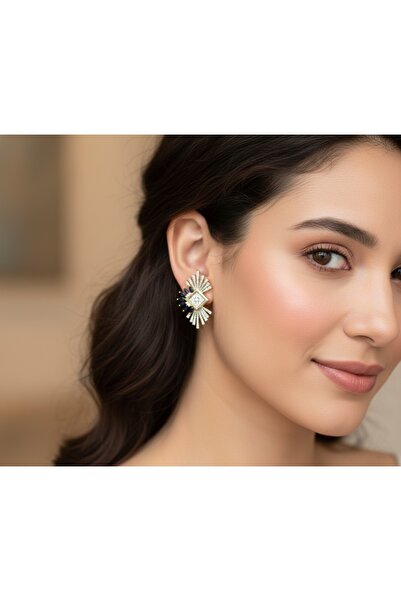 ZENA ACCESSORİES Vıp Özel Seri Mavi Zirkon Taş Detaylı Çelik Küpe