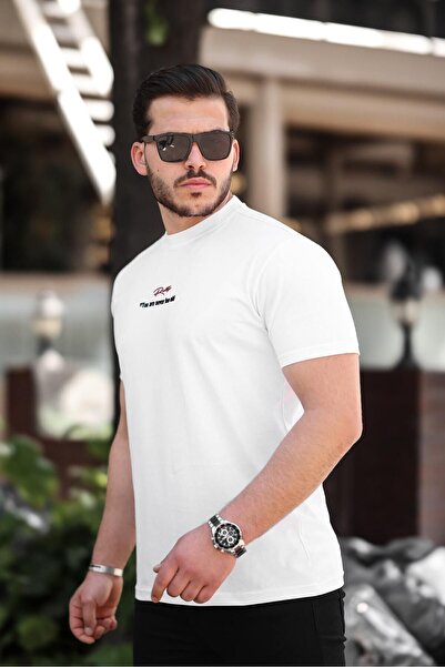 comstar Men's Crew Neck Text Printed Basic White T-Shirt