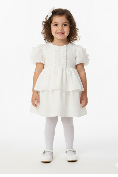Bertuğ Bebek White Fisto Girl's Baby Lace Cotton Evening Dress Mevlüt Dress
