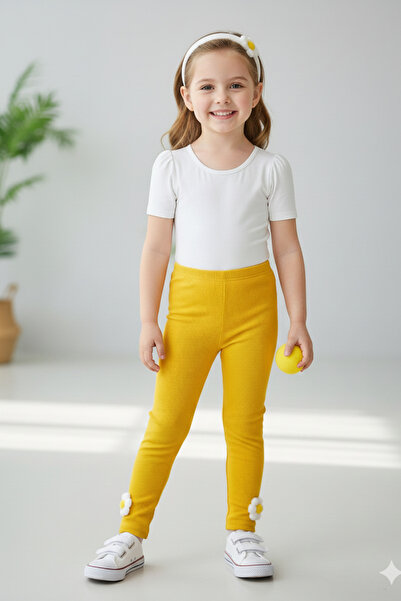 Neva Baby Boutique Sarı Papatya Detaylı Kız Çocuk Kaşkorse Tayt | Esnek,Yumuş...