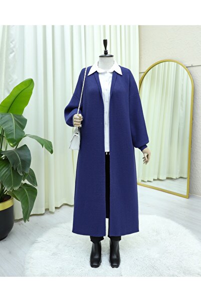 Modamorfo Collared Long Loose Soft Cardigan - Indigo