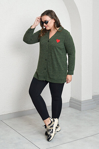 Büyük Moda Heart Embroidered Knitwear Cardigan