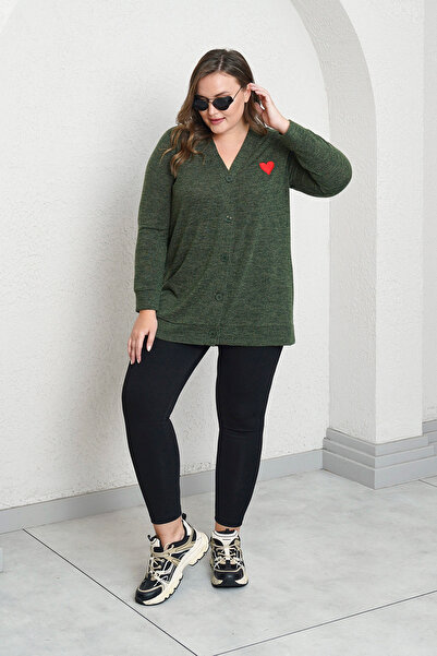 Büyük Moda Heart Embroidered Knitwear Cardigan
